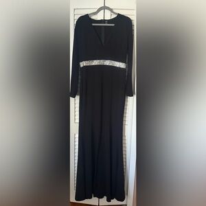 NWT Windsor Classic Black Long Sleeve Mermaid Dress Gems V Neck Slit